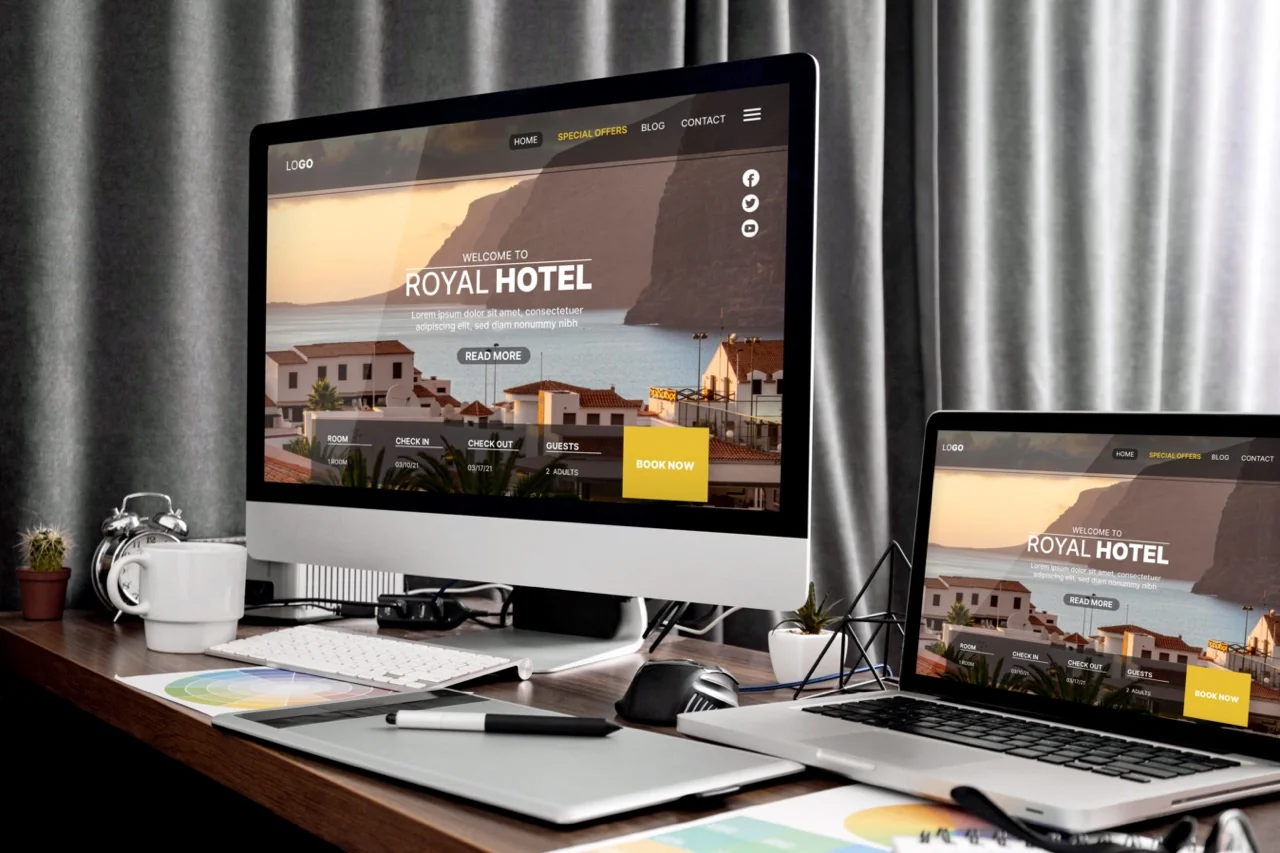 Website design and development displayed on desktop and laptop